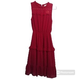 Monteau Red Swiss Dot Ruffle Tiered Sleeveless Dress Lined Size Small NWT